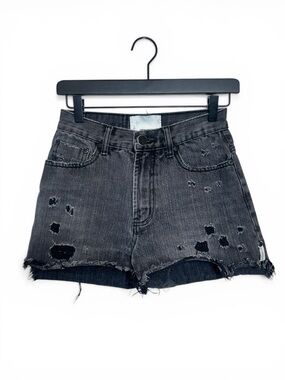 One Teaspoon Bonitas Black Distressed Frayed-Hem Denim Shorts